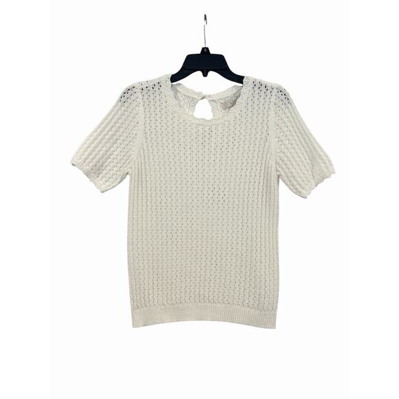 LOFT Sweaters - Ann Taylor Loft Open Knit White Short Sleeve Sweater Top: SZ Small Modest